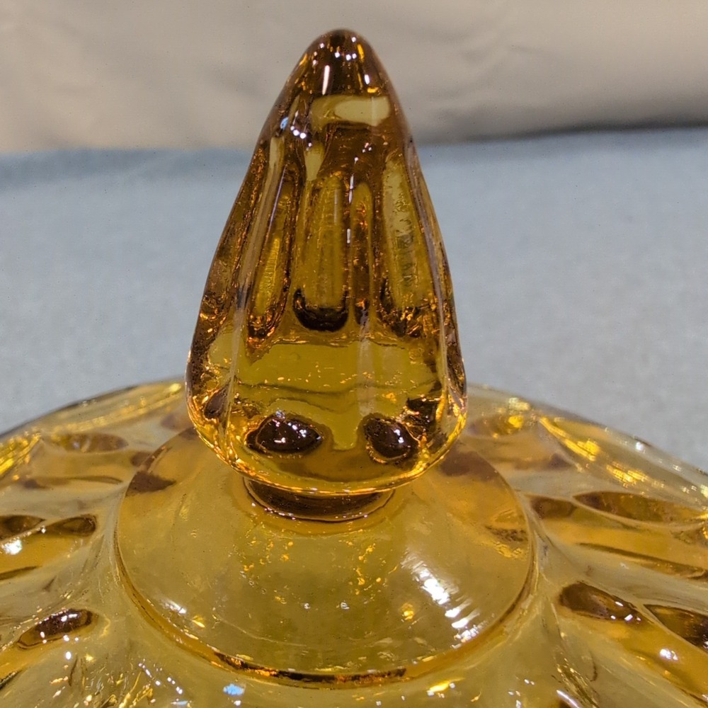 Vintage Anchor Hocking Amber Pressed Glass Footed Candy Dish with Lid Bowl - Picture 6 of 8